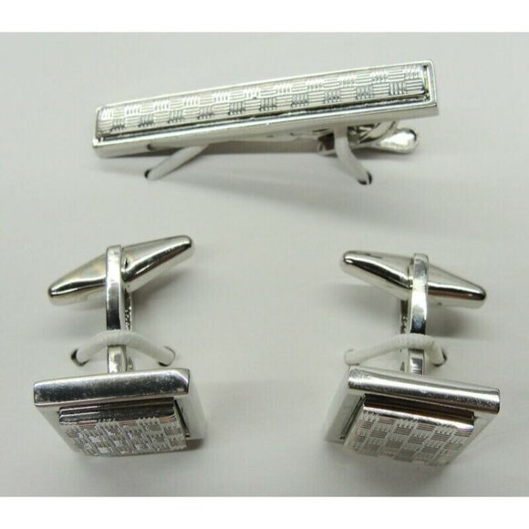 Michael Strahan Collection Cufflinks Tie Bar Set Silver Tone Classy Design IOB - Picture 2 of 9